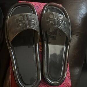 COPY - Embossed Black Slide Sandals